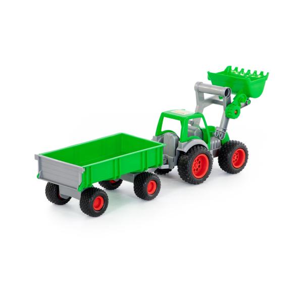 Farmer Technic Traktor mit Frontschaufel und 2-Achsanhänger