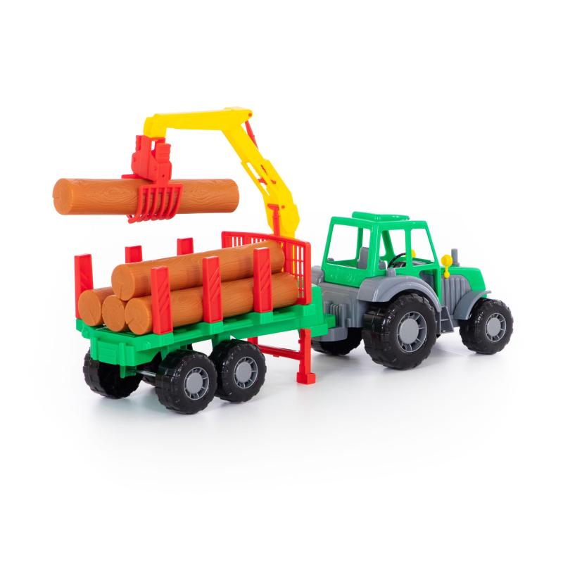 Harzland Traktor mit Holztransporter und Kranarm